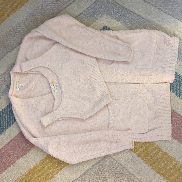 Light Pink Fuzzy Crop Top and Cardigan - Picture 2 of 9